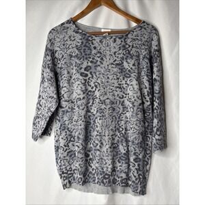 Chico's Women's 3 (16) ‎ Blue Silver Metallic Knit Boat Neck Sweater 3/4 Sleeve